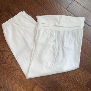 Pure Venice Womens 100% Linen Pants Cropped Tapered Leg Casual White Size Medium